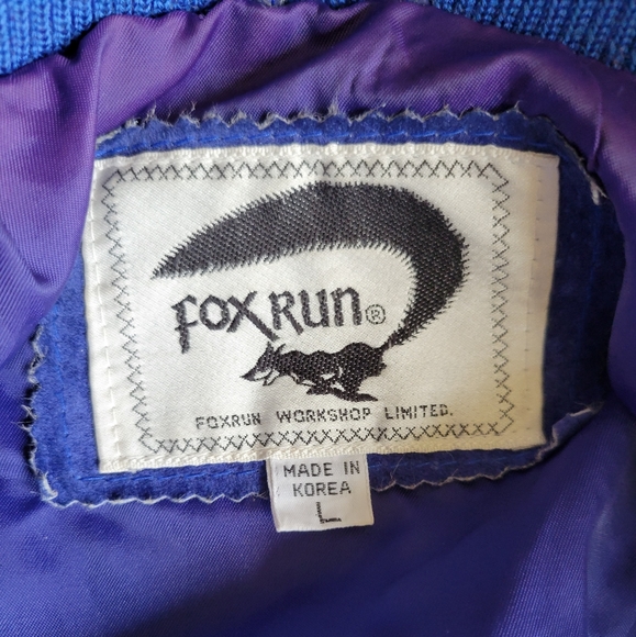 Vintage Royal Blue Suede Black Leather Patchwork Bomber Jacket Fox Run K… - Picture 6 of 16